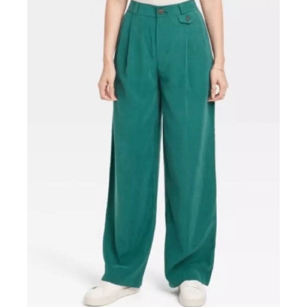 Green High-Rise Relaxed Fit Full Length Baggy Wide Leg Trousers - A New Day 2